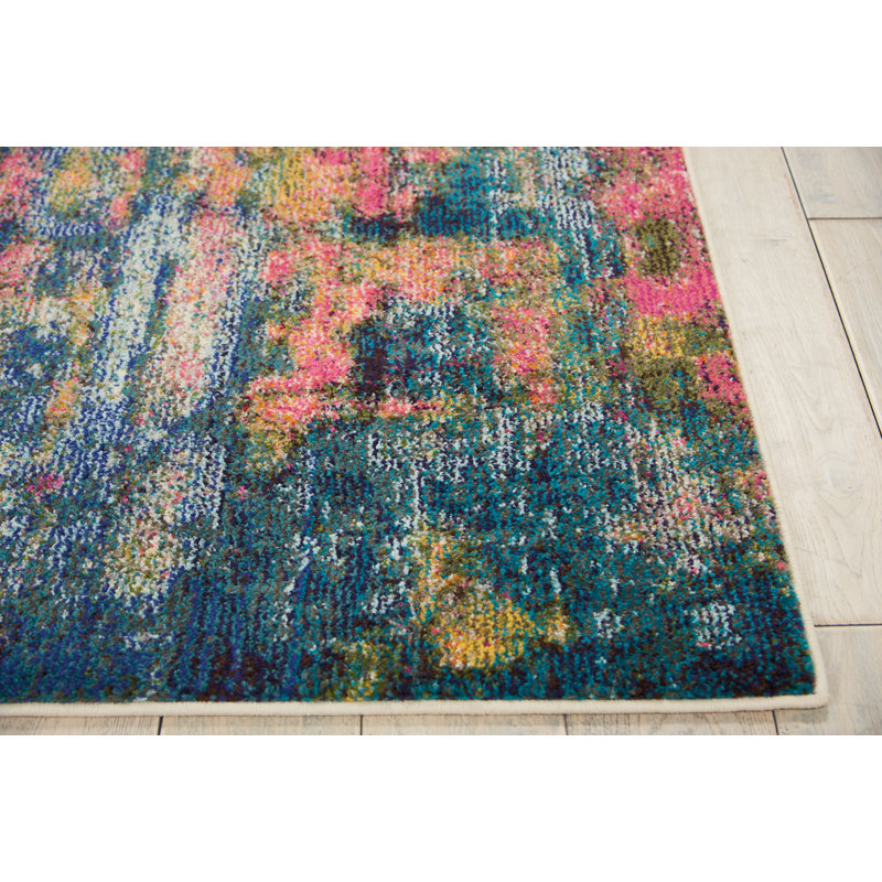 Hashtag Home Ojas Machine Woven Blue/Yellow/Pink Rug & Reviews
